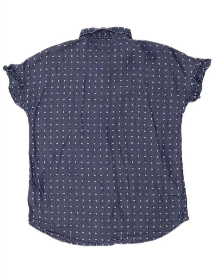 Dack's Womens Short Sleeve Shirt Blouse UK 14 Medium Navy Blue Polka Dot