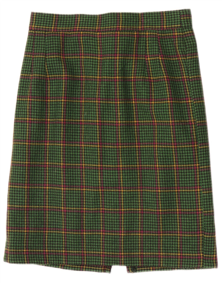 Vintage Womens Straight Skirt W28 Medium Green Houndstooth