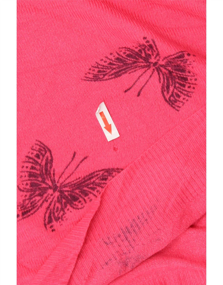 Marks & Spencer Womens Crew Neck Jumper Sweater UK 12 Medium Pink Butterfly