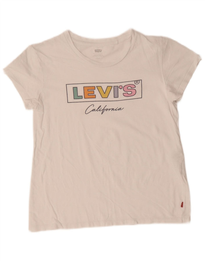 LEVI'S Womens Crop Graphic T-Shirt Top UK 10 Small White Cotton