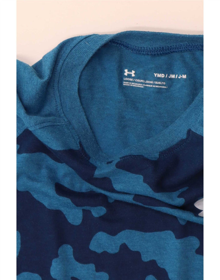 Under Armour Boys Top Long Sleeve 9-10 Years Medium Blue Camouflage