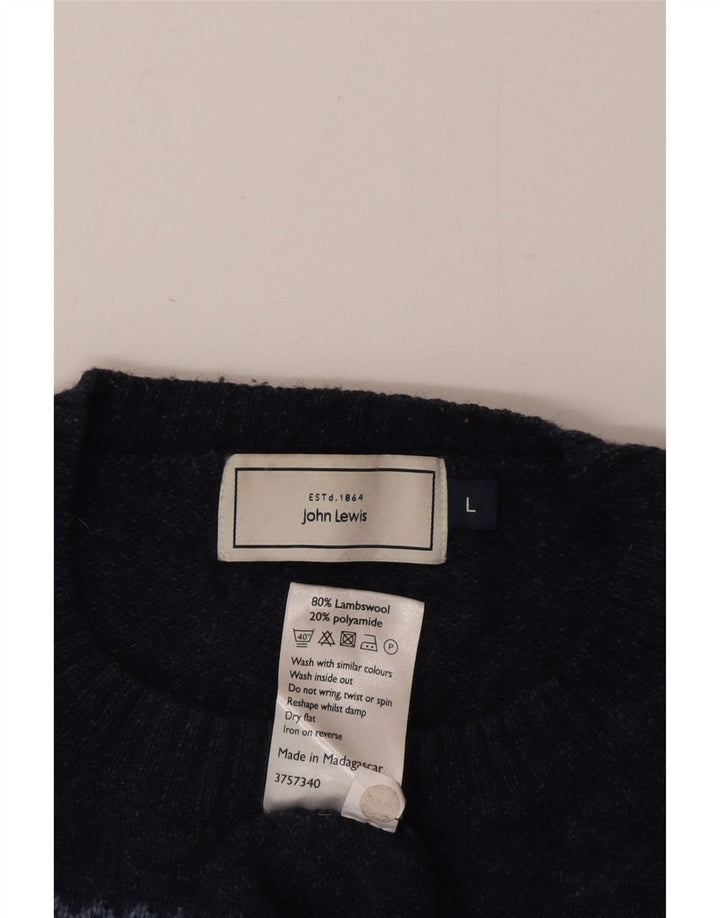 John Lewis Mens Crew Neck Jumper Sweater Large Navy Blue Fair Isle