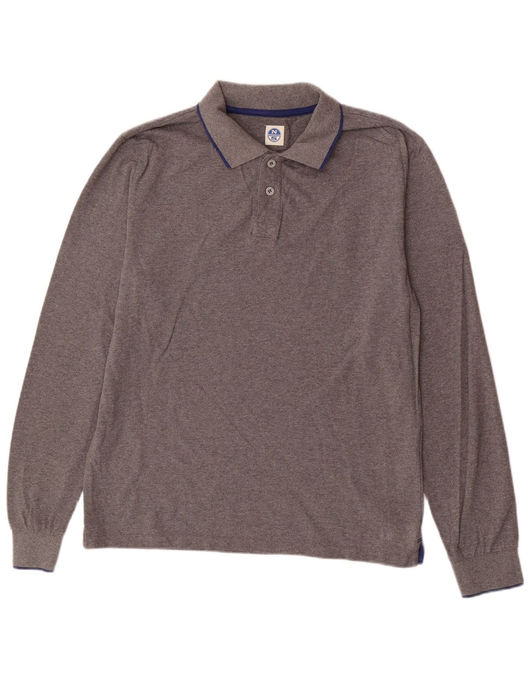 North Sails Mens Long Sleeve Polo Shirt Large Grey Cotton