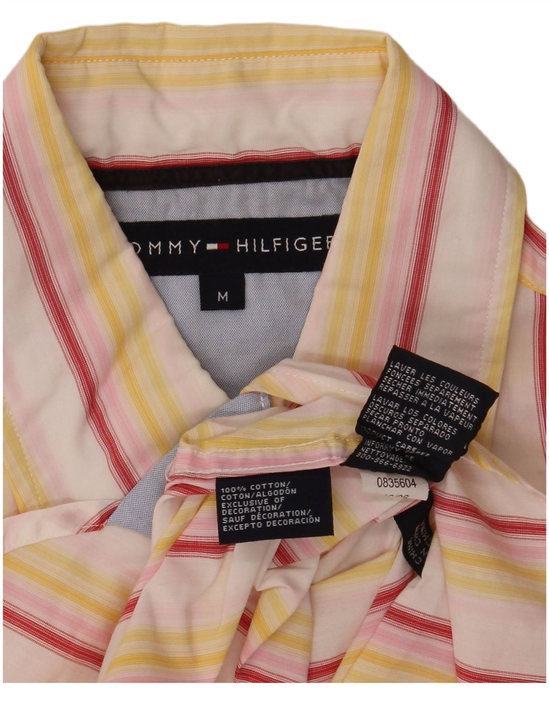 Tommy Hilfiger Mens Short Sleeve Shirt Medium Yellow Striped Cotton