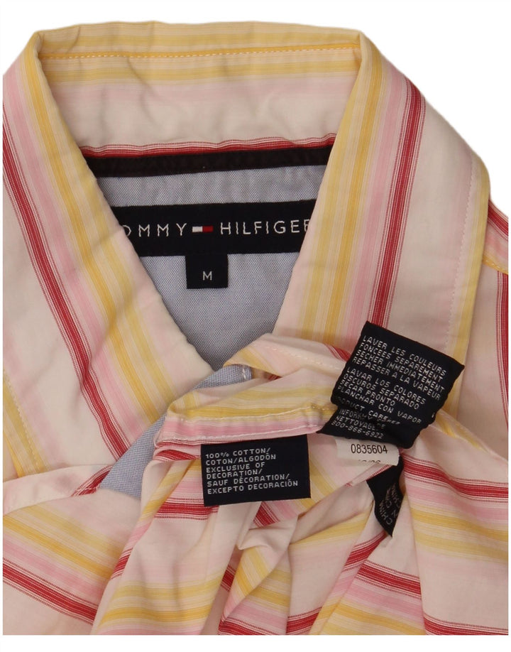 Tommy Hilfiger Mens Short Sleeve Shirt Medium Yellow Striped Cotton