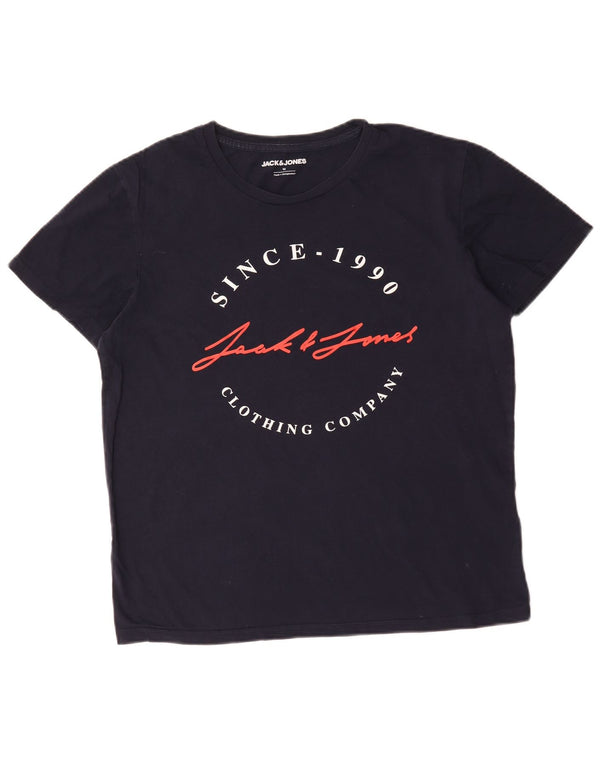 Jack & Jones Mens Graphic T-Shirt Top Medium Navy Blue Cotton