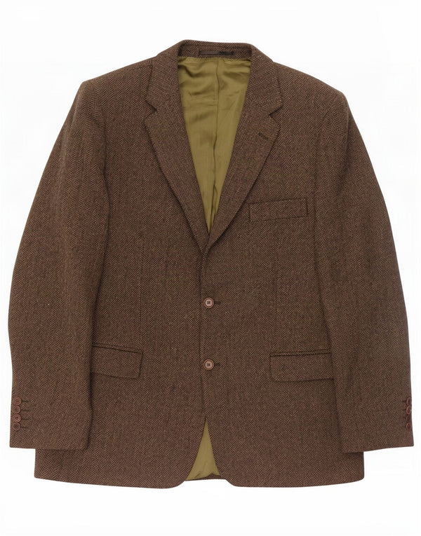 DONEGAL Mens 2 Button Blazer Jacket UK 42 XL Khaki Herringbone Virgin Wool