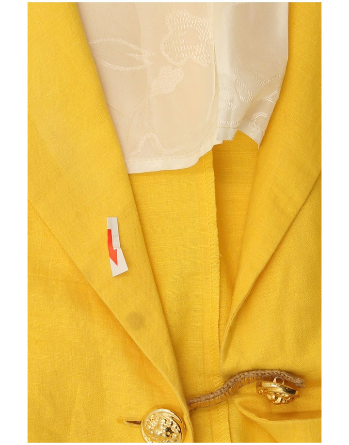 Vintage Womens Short Sleeve 1 Button Blazer Jacket UK 14 Medium Yellow