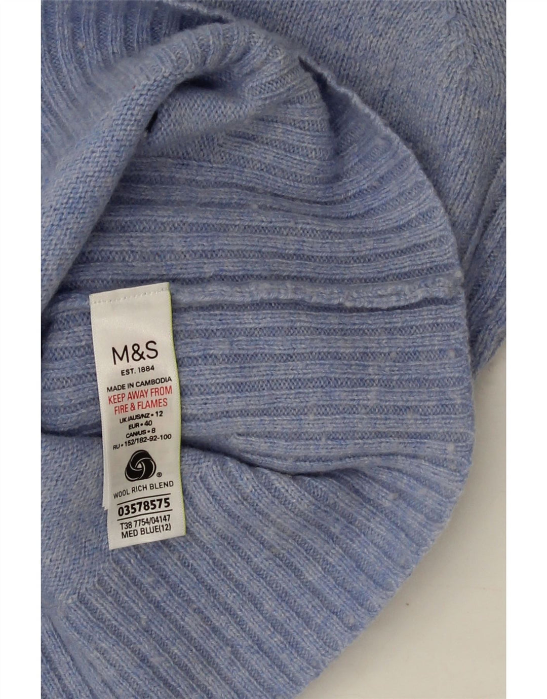 Marks & Spencer Womens V-Neck Jumper Sweater UK 12 Medium Blue Lambswool