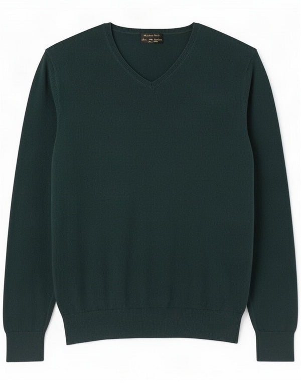 Massimo Dutti Mens V-Neck Jumper Sweater Medium Green Cotton