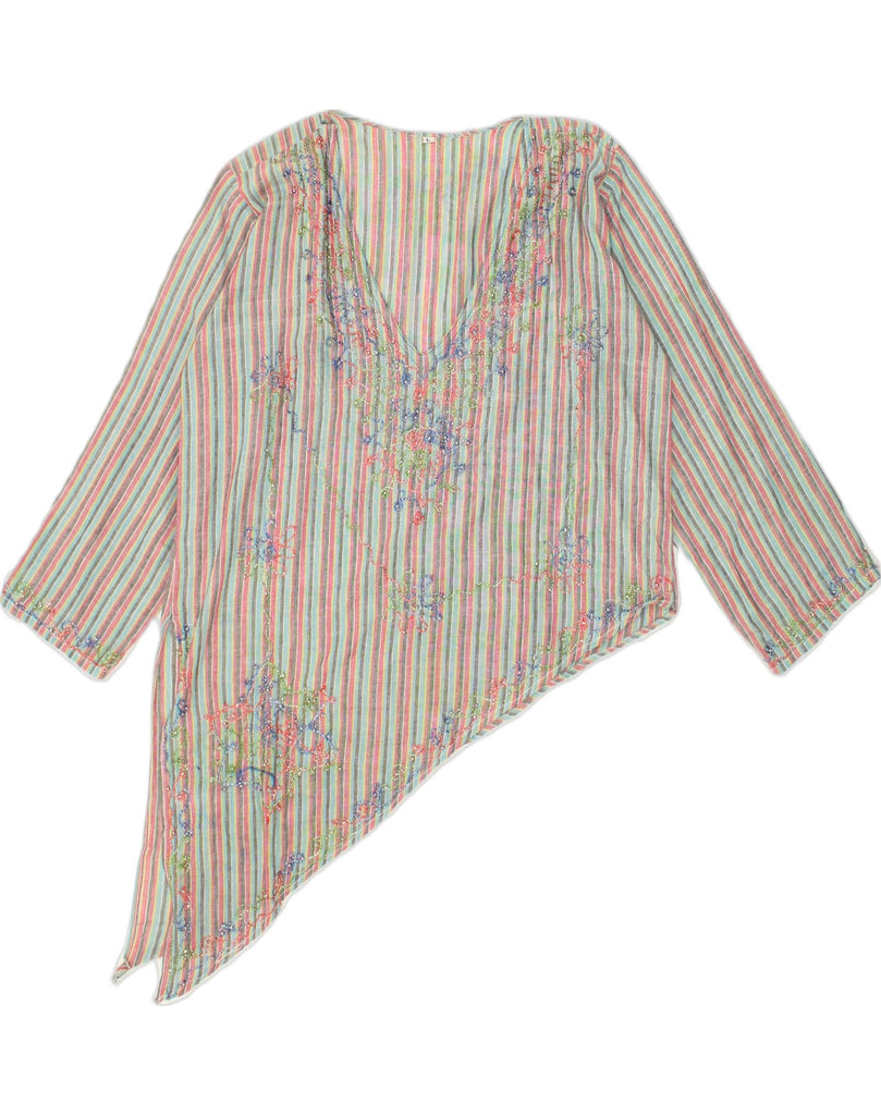 VINTAGE Womens Asymmetric Blouse Top UK 16 Large Multicoloured Striped | Vintage Vintage | Thrift | Second-Hand Vintage | Used Clothing | Messina Hembry 