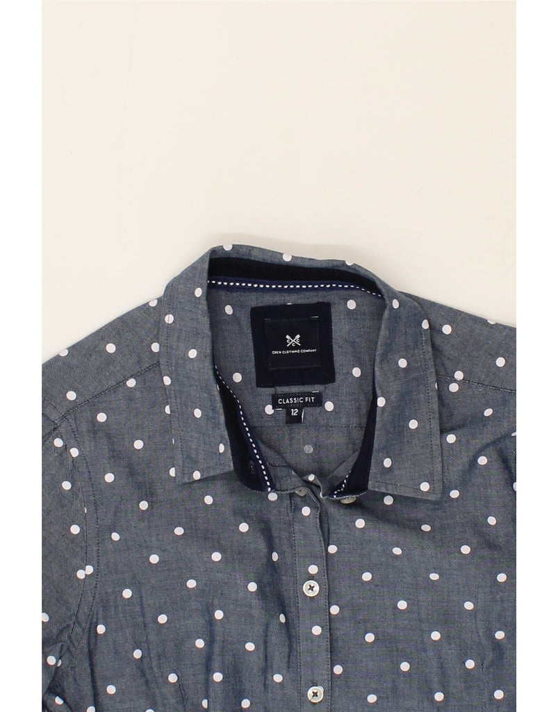 CREW CLOTHING Womens Classic Fit Shirt UK 12 Medium Navy Blue Spotted Vintage Crew Clothing and Second-Hand Crew Clothing from Messina Hembry 