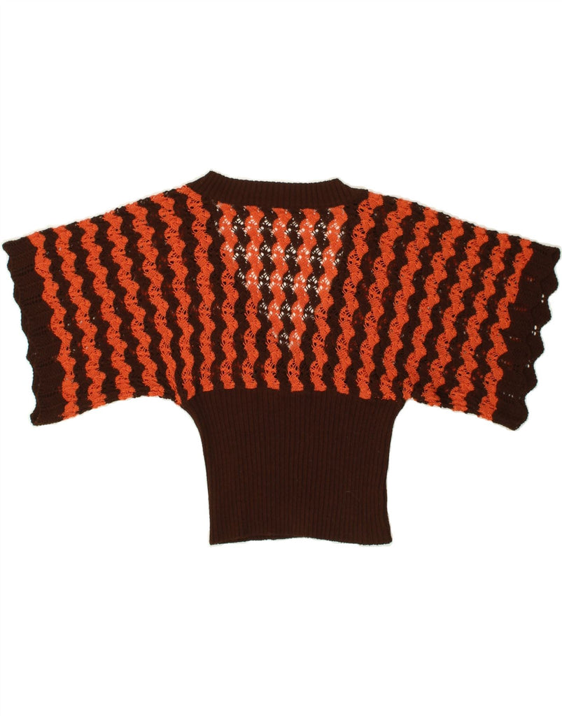 VINTAGE Womens Crop Short Sleeve V-Neck Jumper Sweater UK 12 Medium Brown | Vintage Vintage | Thrift | Second-Hand Vintage | Used Clothing | Messina Hembry 