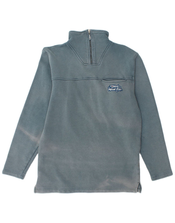 WEIRD FISH Mens Zip Neck Sweatshirt Jumper Small Blue Cotton
