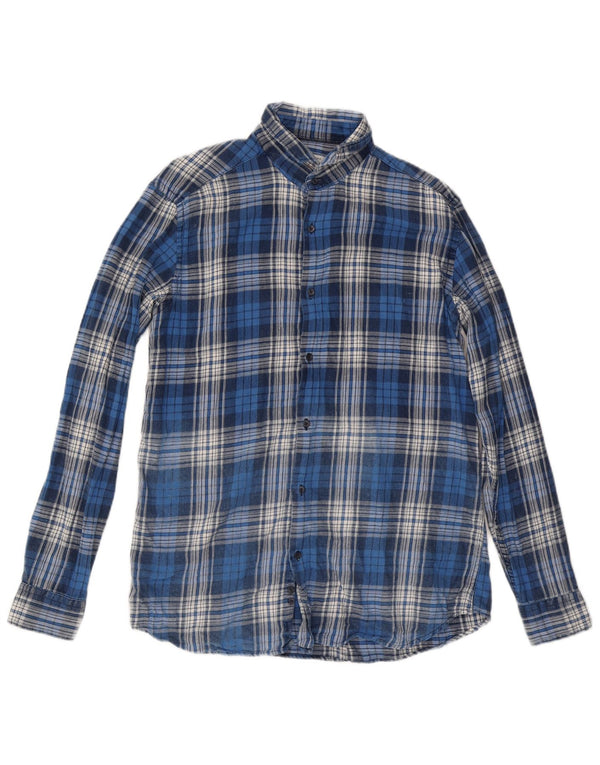 John Barritt Mens Flannel Shirt Size 42 16 1/2 Large Blue Check Cotton