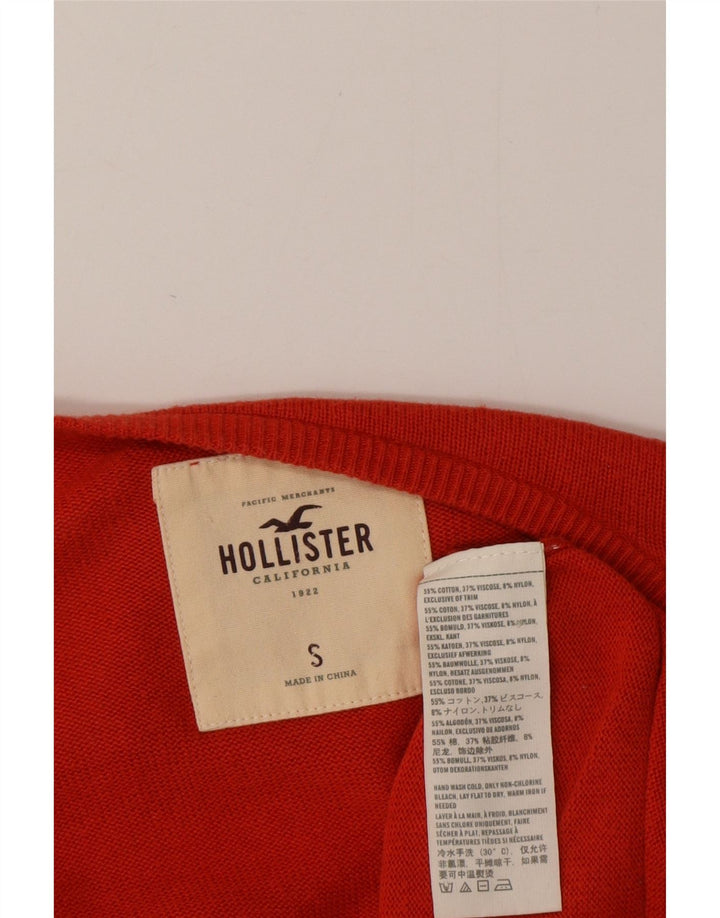 Hollister Womens Ruffle Front Open Cardigan Sweater UK 10 Small Red Cotton