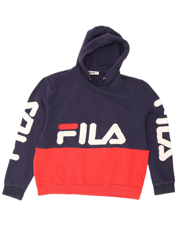 Fila Mens Graphic Hoodie Jumper XL Navy Blue Colourblock Cotton