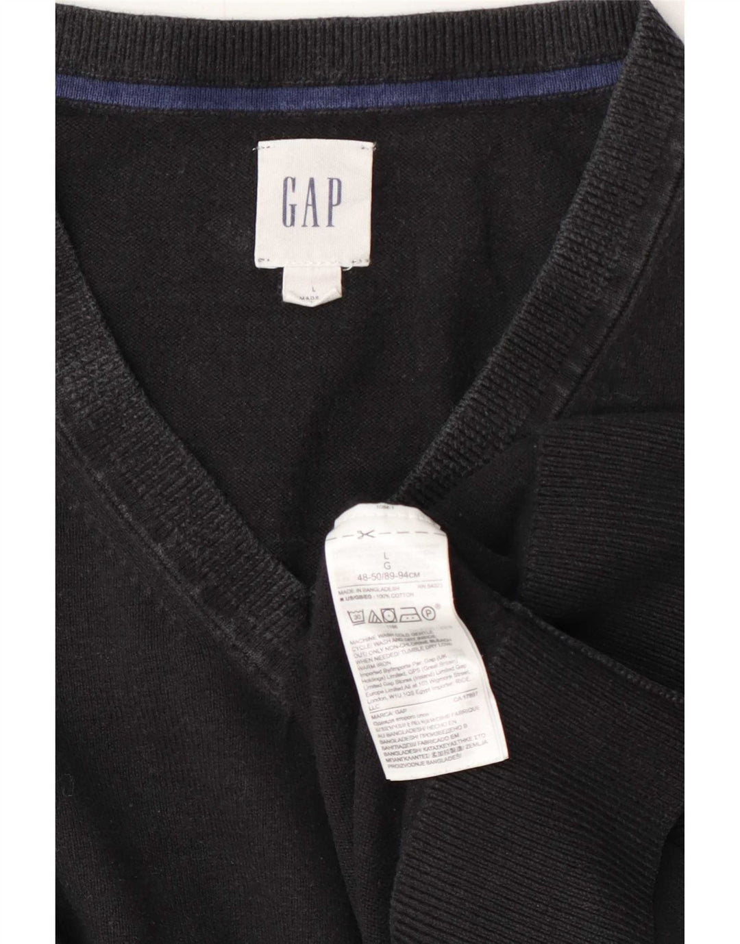 Gap Mens V-Neck Jumper Sweater Large Black Cotton