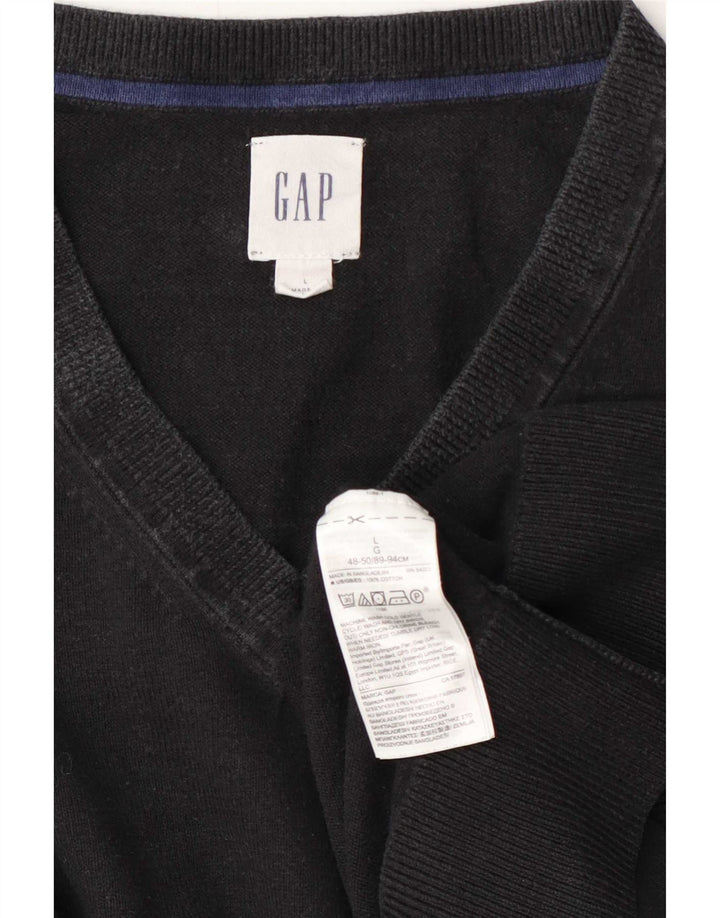 Gap Mens V-Neck Jumper Sweater Large Black Cotton