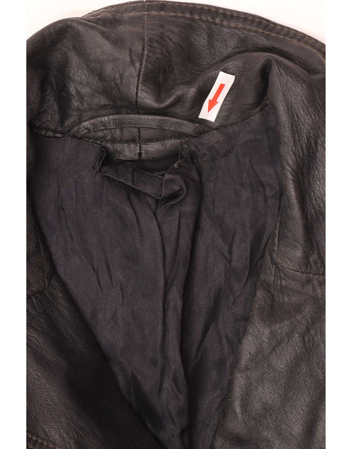 Vintage Womens 3 Button Leather Blazer Jacket UK 12 Medium Black