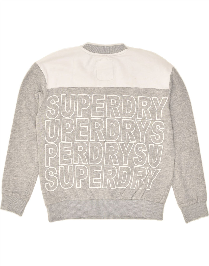 SUPERDRY Womens Oversized Graphic Sweatshirt Jumper UK 10 Small Grey | Vintage Superdry | Thrift | Second-Hand Superdry | Used Clothing | Messina Hembry 