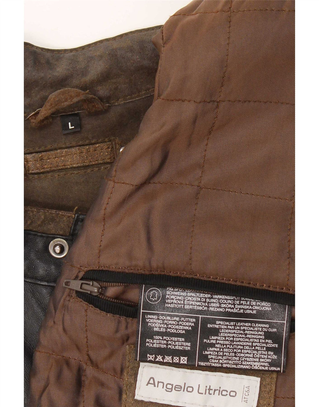 Angelo Litrico Mens Biker Jacket UK 40 Large Brown Colourblock