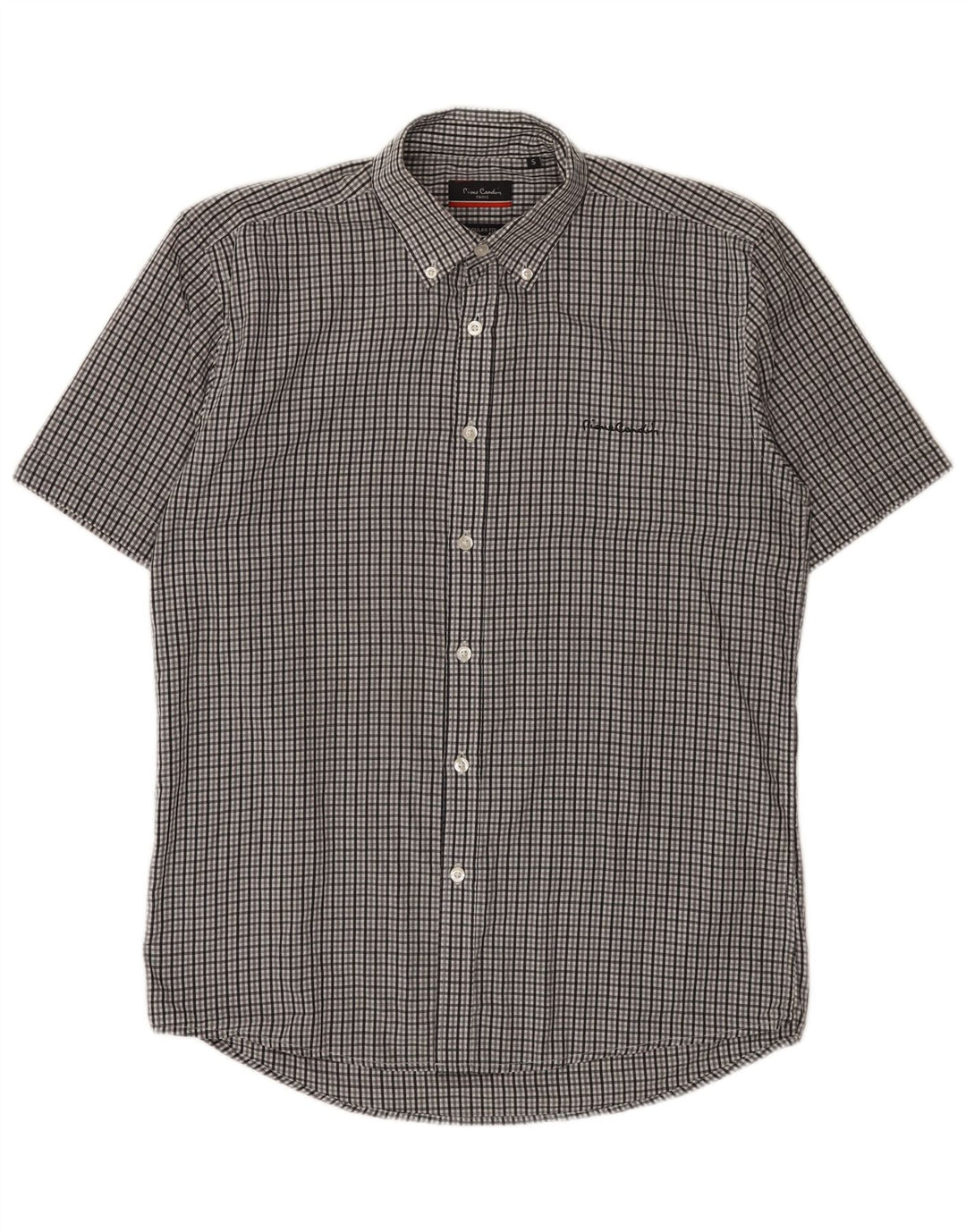 Pierre Cardin Mens Short Sleeve Regular Fit Shirt Small Grey Gingham