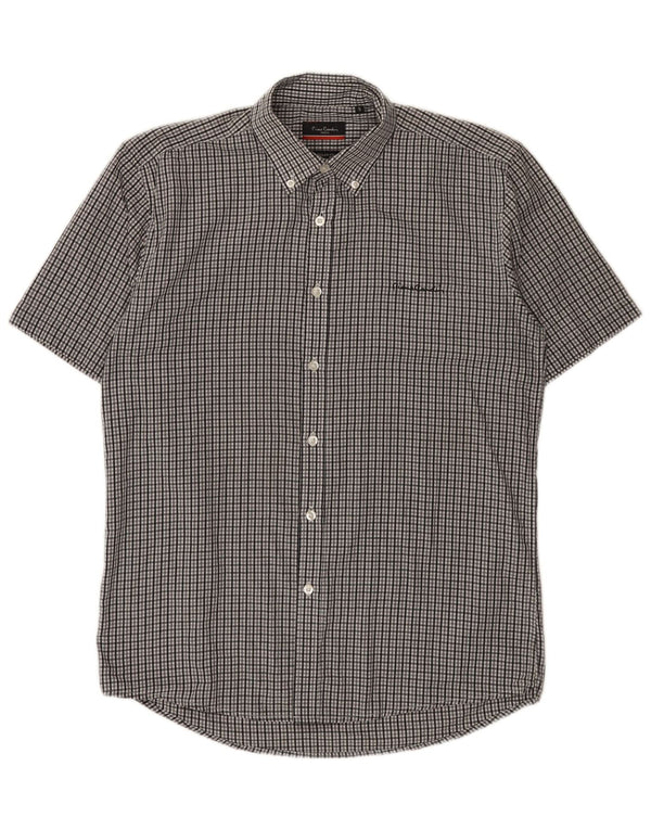 Pierre Cardin Mens Short Sleeve Regular Fit Shirt Small Grey Gingham