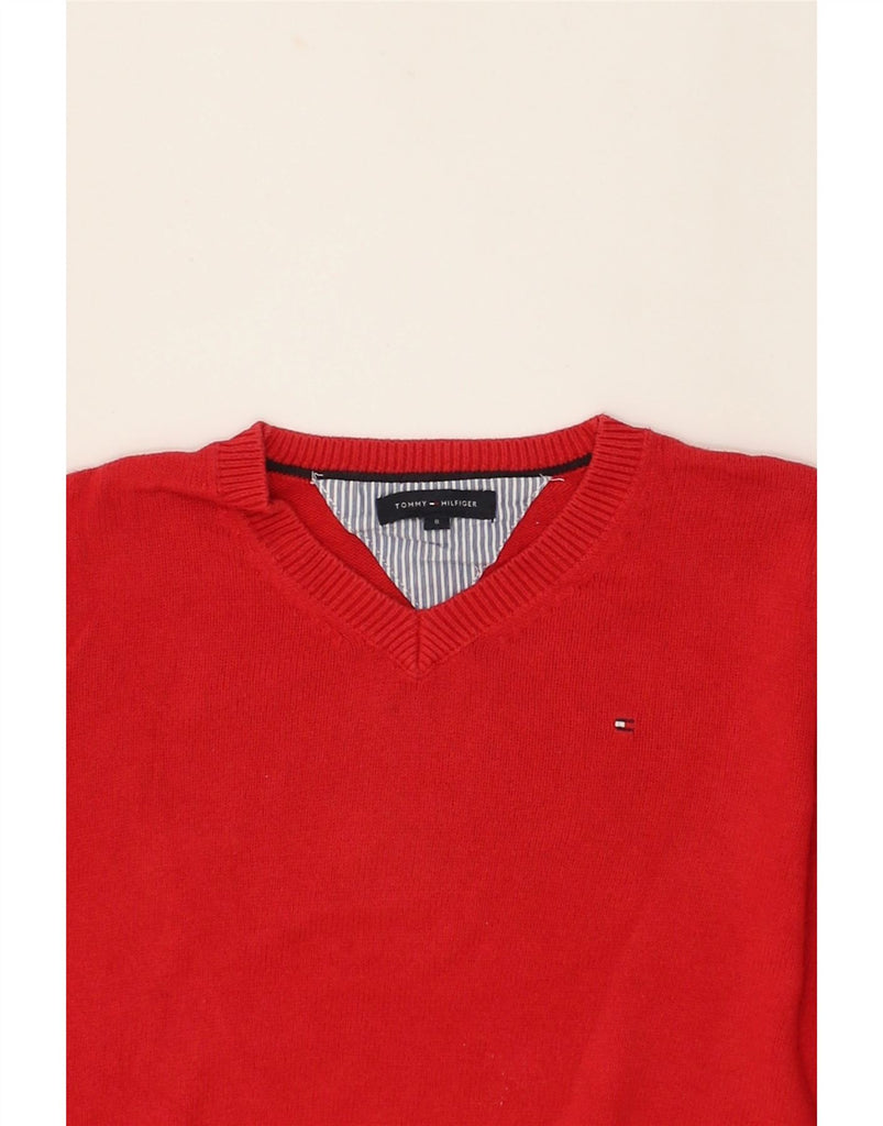 TOMMY HILFIGER Boys V-Neck Jumper Sweater 7-8 Years Red Cotton | Vintage Tommy Hilfiger | Thrift | Second-Hand Tommy Hilfiger | Used Clothing | Messina Hembry 