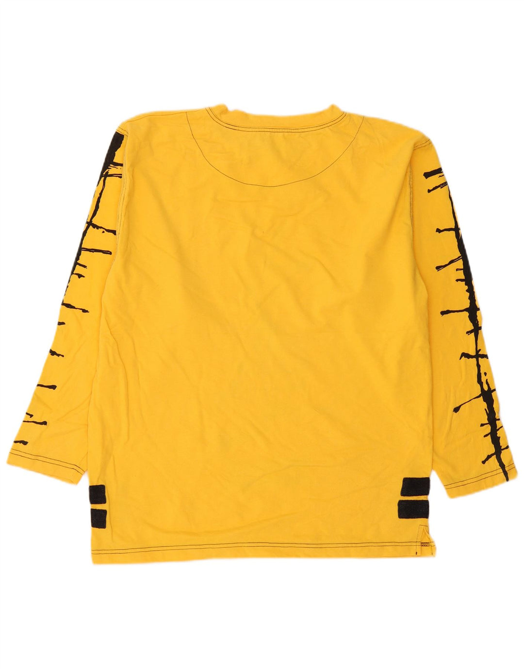 Vintage Mens Graphic Top Long Sleeve Medium Yellow Colourblock Cotton