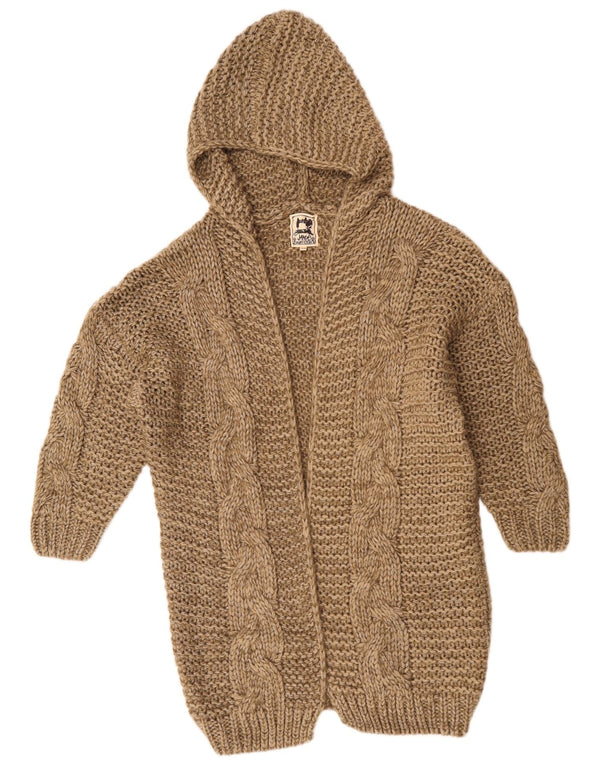 Vintage Womens Longline Hooded Cardigan Sweater UK 10 Small Brown Acrylic