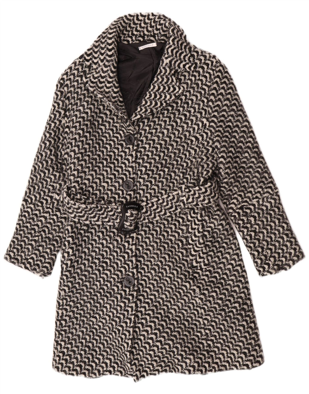 Vintage Womens Overcoat IT 50 XL Black Geometric Acetate