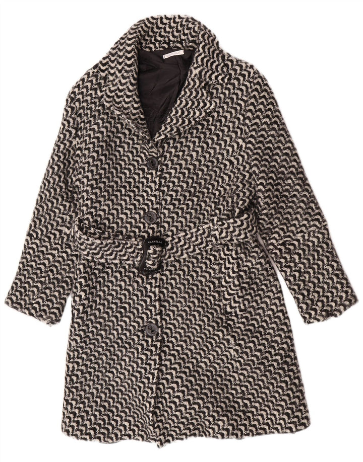 Vintage Womens Overcoat IT 50 XL Black Geometric Acetate