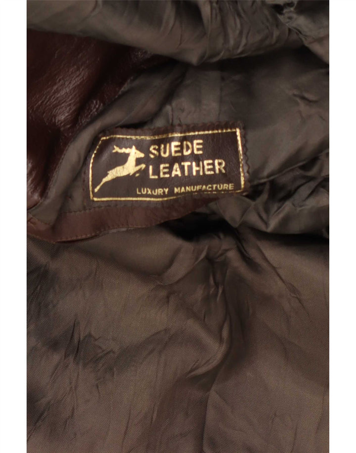 Vintage Mens Double Breasted Leather Coat UK 36 Small Burgundy