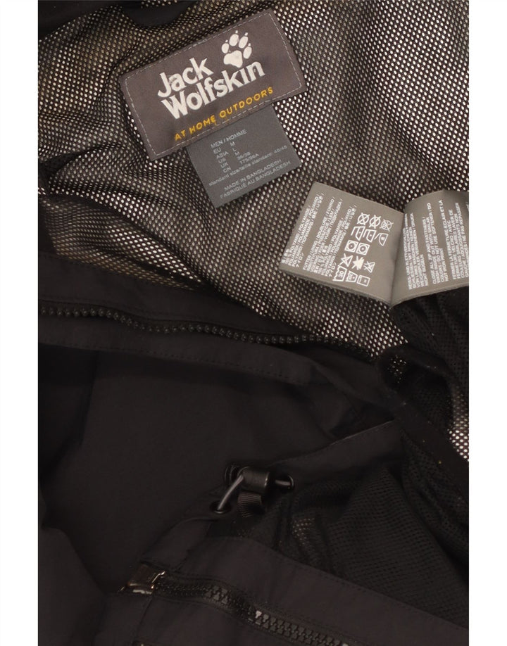 Jack Wolfskin Mens Hooded Rain Jacket UK 36/38 Medium Black Colourblock