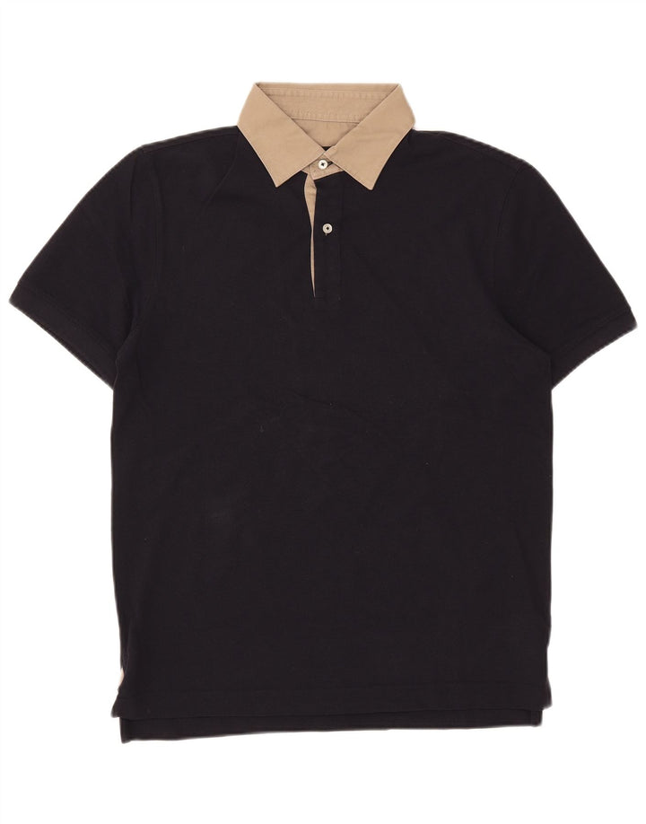 Massimo Dutti Mens Polo Shirt EU 38 Medium Navy Blue Colourblock Cotton