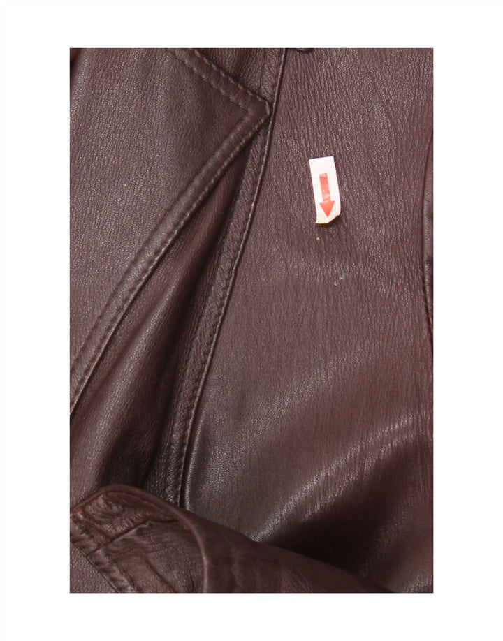 Vintage Womens Leather Coat UK 14 Medium Burgundy Leather