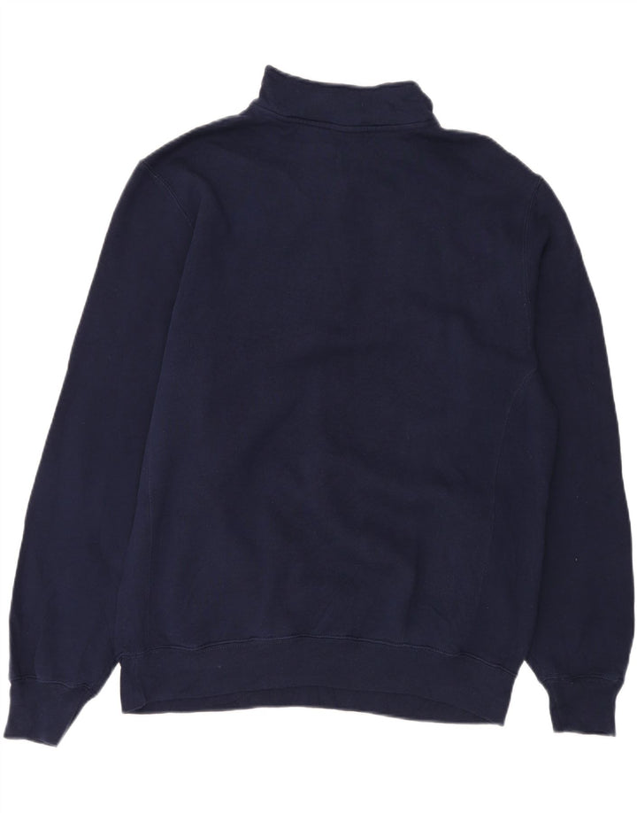 RUSSELL ATHLETIC Mens Zip Neck Sweatshirt Jumper Large Navy Blue Cotton