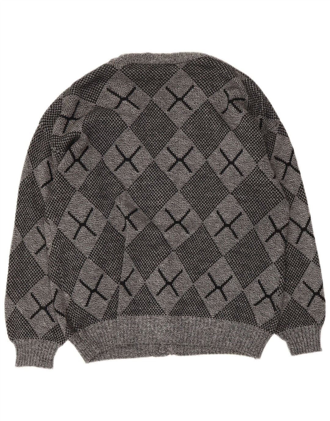 Vintage Mens Cardigan Sweater Large Grey Argyle/Diamond Acrylic