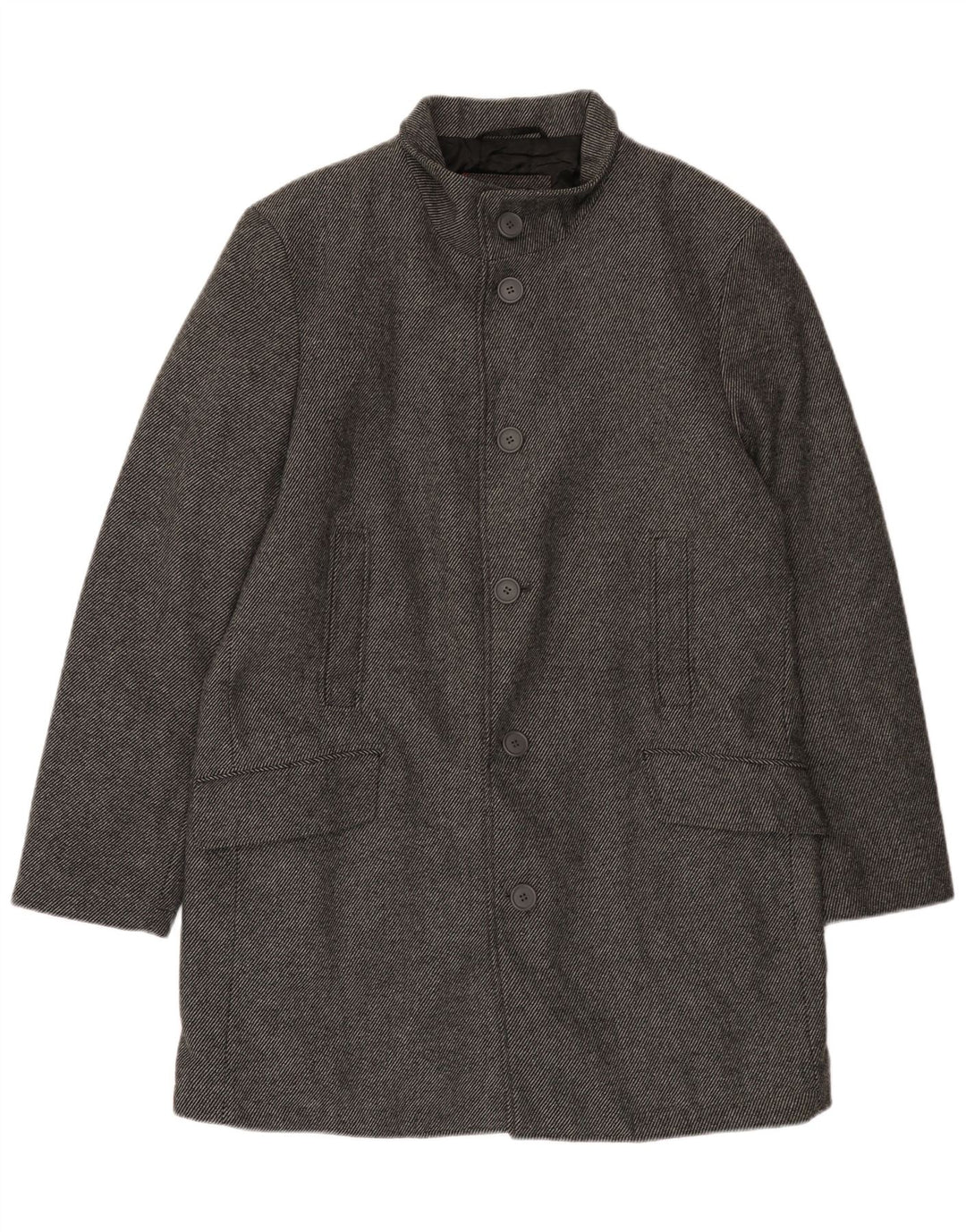 Bruno Banani Mens Overcoat UK 44 2XL Grey Pinstripe Wool