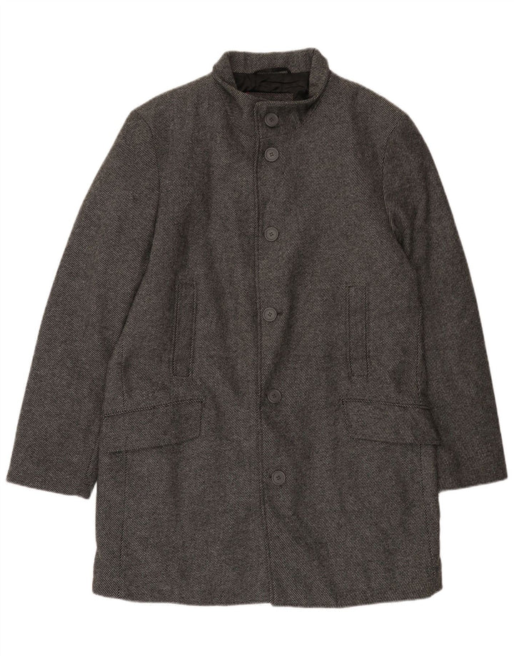 Bruno Banani Mens Overcoat UK 44 2XL Grey Pinstripe Wool