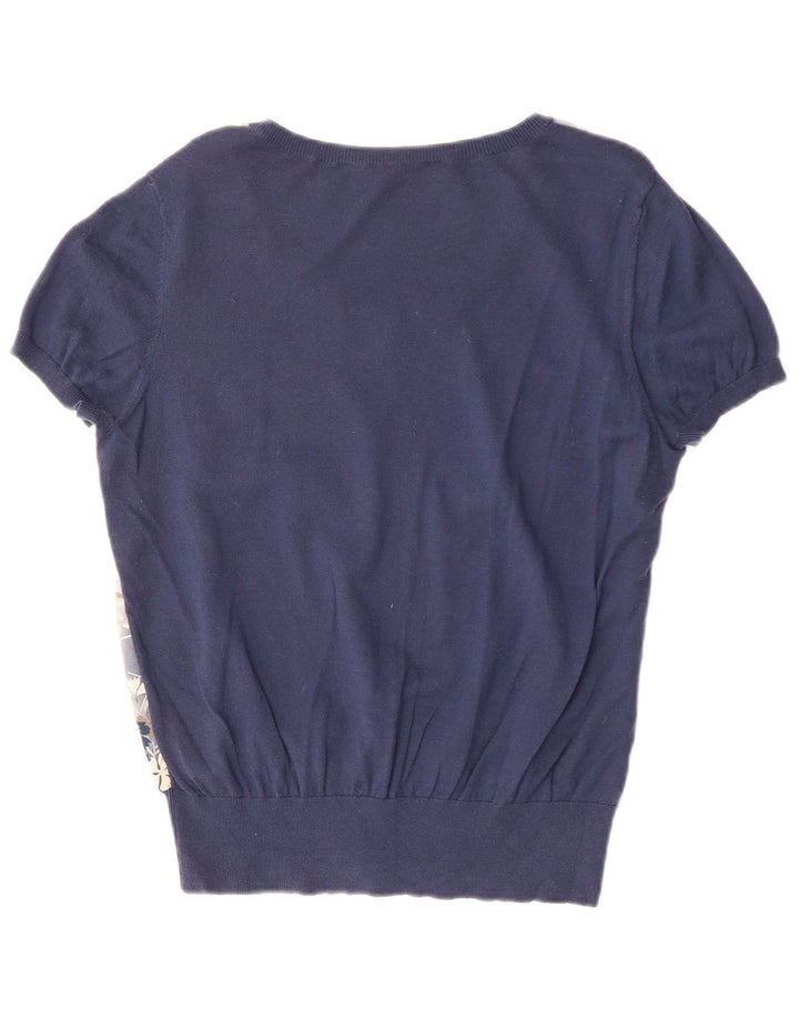 Oasis Womens Blouse Top UK 16 Large Navy Blue Floral Polyamide