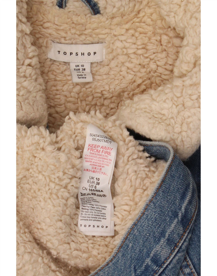 Topshop Womens Oversized Denim Sherpa Jacket UK 10 Small Blue Cotton