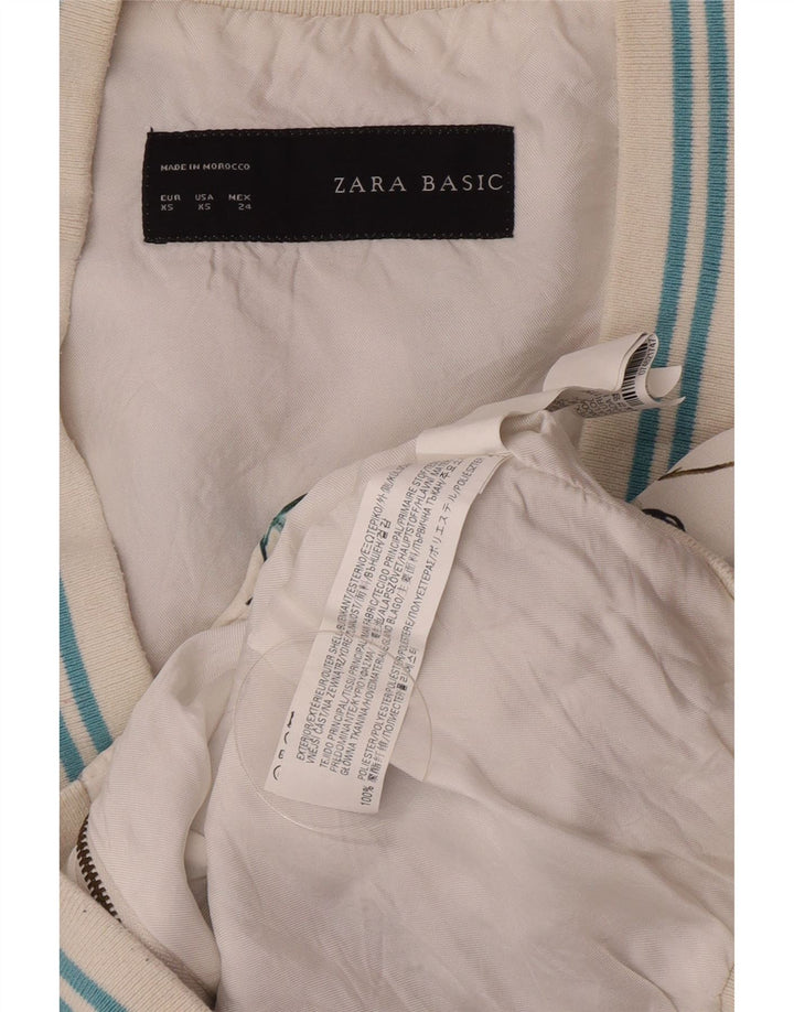 Zara Womens Graphic Bomber Jacket UK 6 XS White Floral Polyester