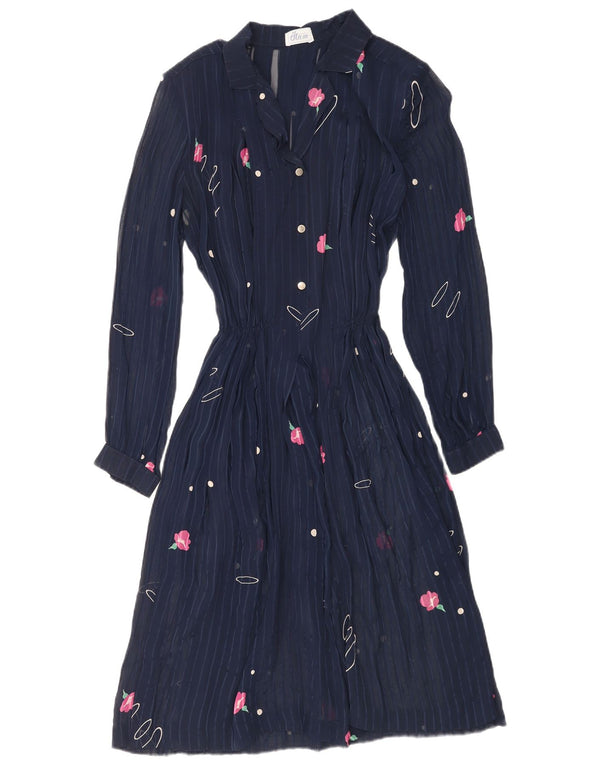 Etam Womens See Through Long Sleeve Maxi Dress UK 16 Large Navy Blue Floral