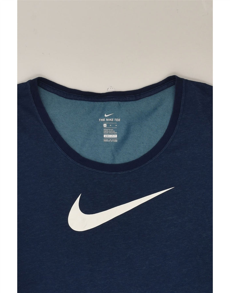 NIKE Womens Dri Fit Graphic T-Shirt Top UK 12 Medium Navy Blue Cotton | Vintage Nike | Thrift | Second-Hand Nike | Used Clothing | Messina Hembry 