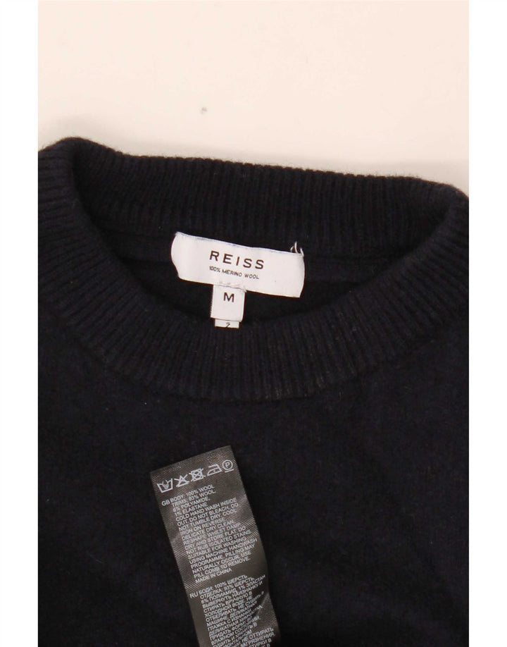 Reiss Mens Crew Neck Jumper Sweater Medium Navy Blue Colourblock Wool