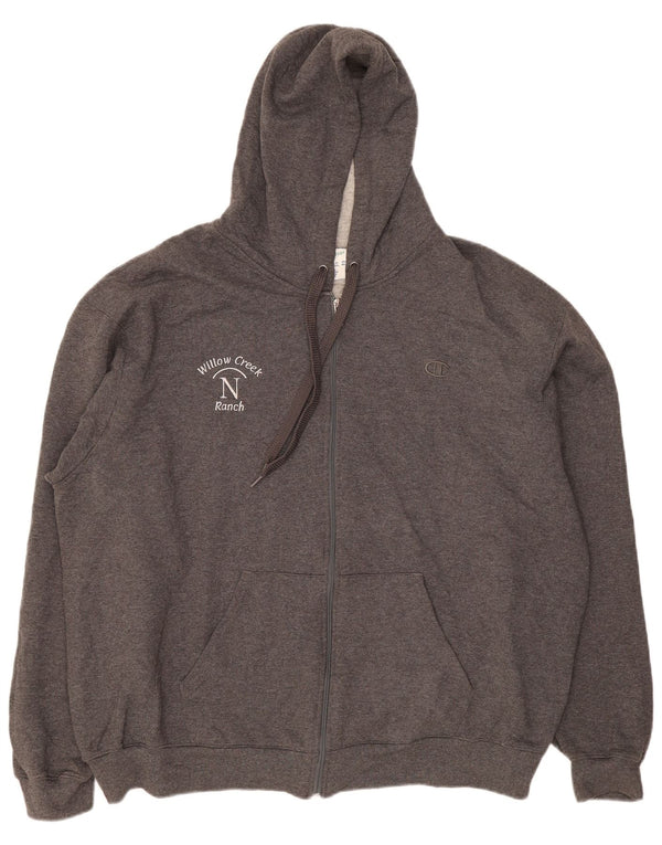 Champion Mens Zip Hoodie Sweater 2XL Grey Cotton