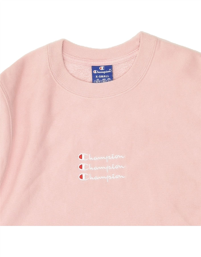 CHAMPION Womens Loose Fit Graphic Sweatshirt Jumper UK 6 XS Pink Cotton | Vintage Champion | Thrift | Second-Hand Champion | Used Clothing | Messina Hembry 