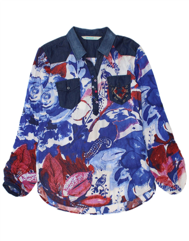 Desigual Womens Pullover Shirt Blouse UK 10 Small Blue Floral